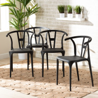 Baxton Studio AY-PC13-Black Plastic-DC Warner Modern and Contemporary Black Plastic 4-Piece Dining Chair Setd